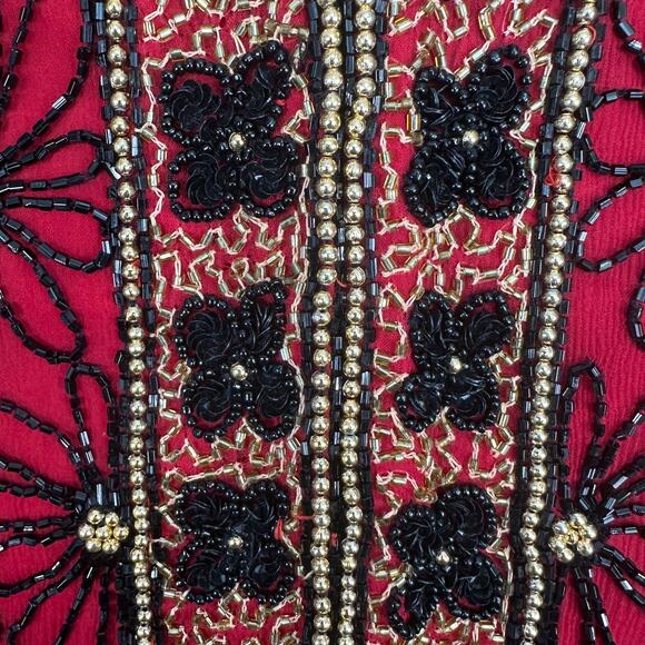 Papell Boutique Evening Jacket WMNS 8P Red Silk Floral Sequin Trophy Brocade Vtg - Picture 5 of 12